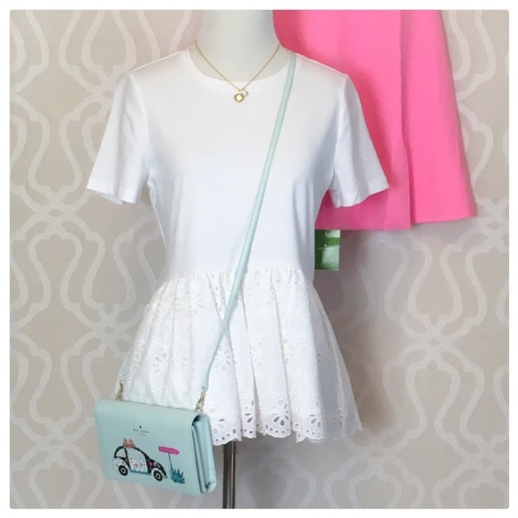 kate spade Tops - Kate Spade White Eyelet Peplum Top